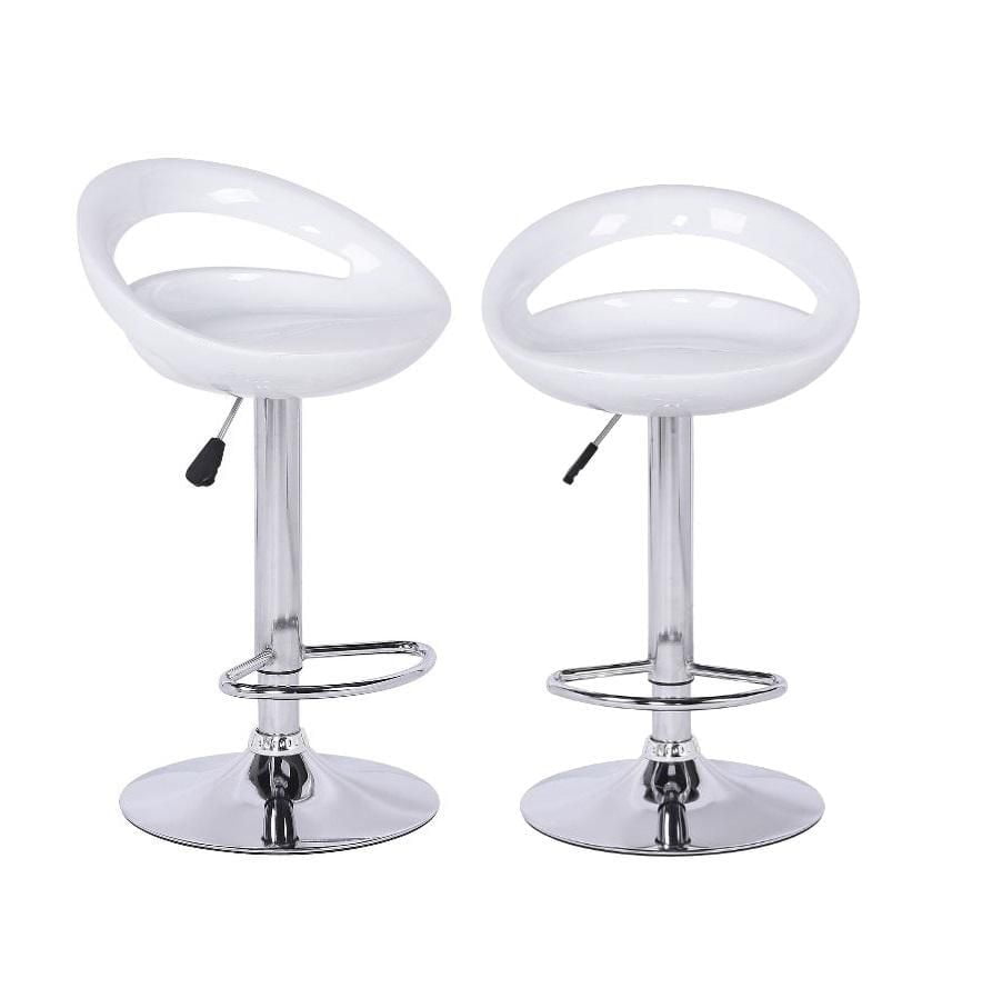 Heavenly Collection White Round Stool, White Adjustable Stool, White Plastic Stool, White Shiny Stool with Stainless Steel Base, White Low Back Stool with Footrest, Plastic Stool, Kitchen Stool, Islan