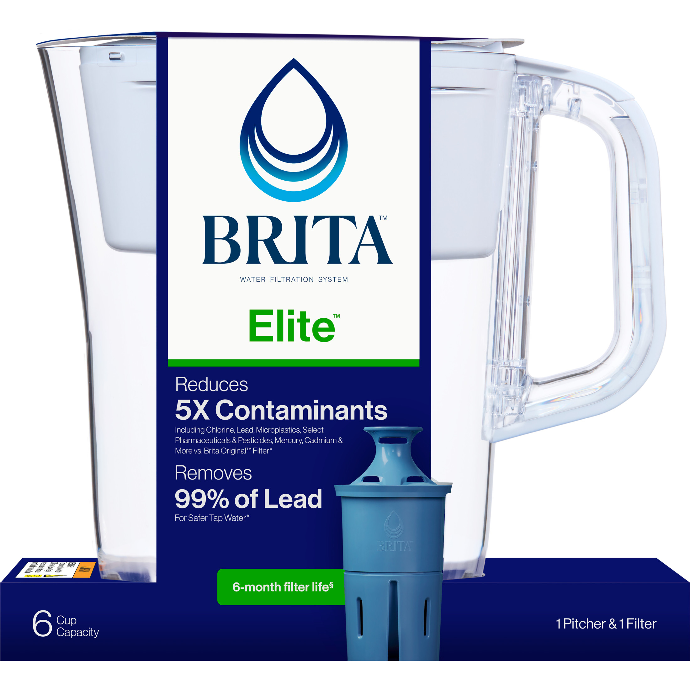 Brita Elite 6-Cup Water Filtration Pitcher, White photo 2
