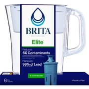 (2 pack) Brita Elite 6-Cup, White Plastic Water Filtration Pitcher, Reduces Lead
