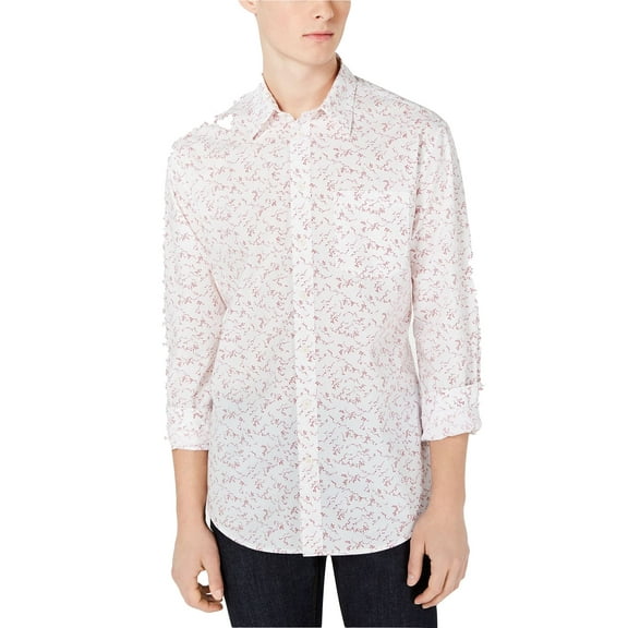 DKNY Mens Regular-Fit Floral Ditsy-Print Shirt, Pink, Medium