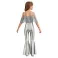 thumbnail image 2 of inlzdz Girls Sequin Fringe Romper Sparkly Glitter Metallic Flared Jumpsuit Disco Birthday Dance Outfit Silver 12, 2 of 6