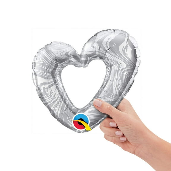 14 inch Mini Open Marble Heart Silver (Air-Fill Only) Foil Mylar Balloon - Party Supplies Decorations
