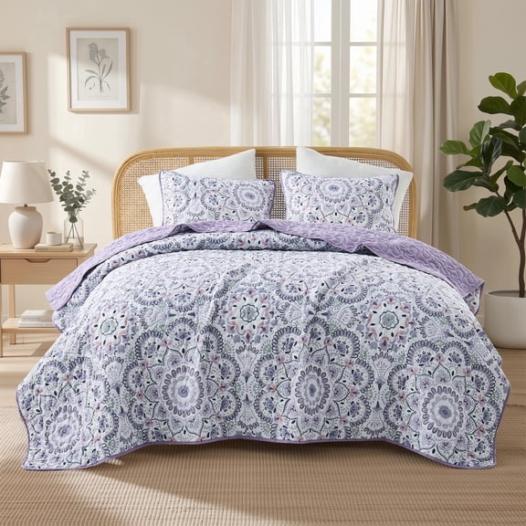Regency Heights King Quilt Set, 3-Piece Reversible Bedspread Coverlet Set, Purple Quilted Bedding Set with Shams for All Season