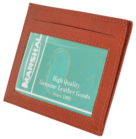 Genuine Leather Bifold Slim Credit Card Holder W/ Outside ID & Zipper Burgundy 