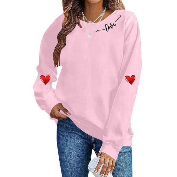 Valentines Women's Sweatshirts Casual Round Neck Pullover Valentine’s Day Shirts Loose Fitting Solid Color Long Sleeve Blouses Fall Outfits