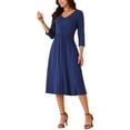 thumbnail image 2 of INSPIRE CHIC Women's 2024 Twist Knot Front V Neck 3/4 Sleeve Casual A-line Midi Dress with Pockets, 2 of 4