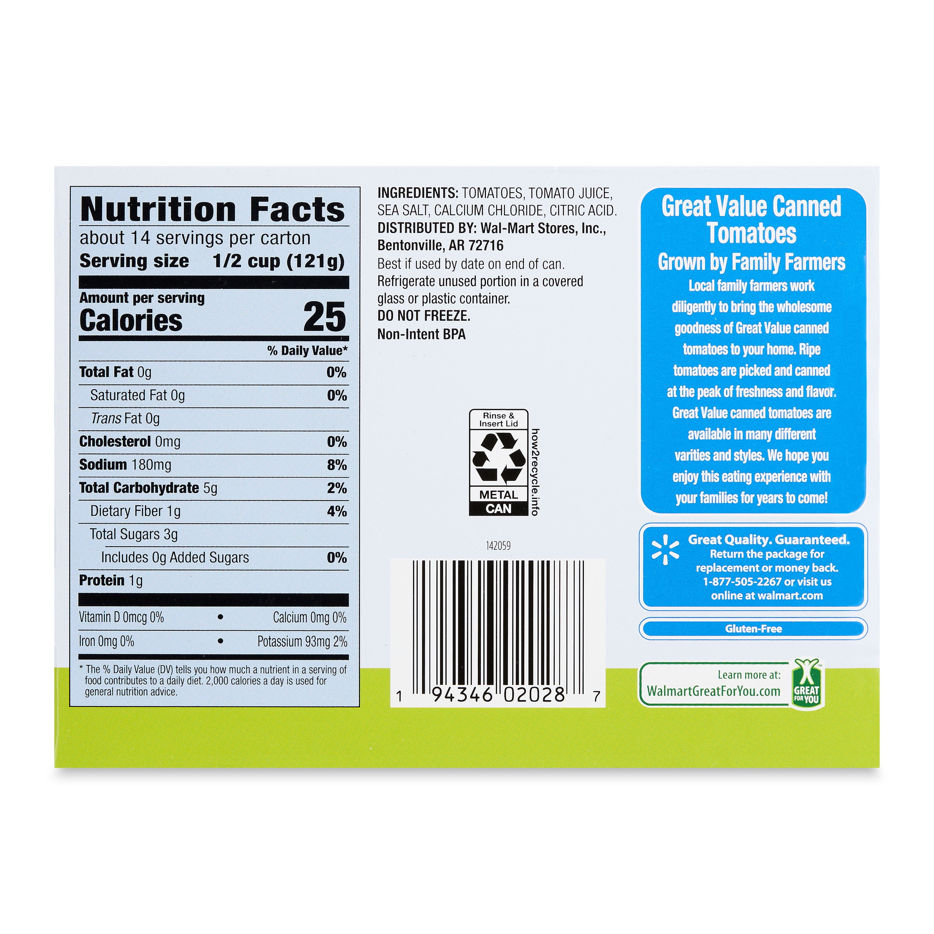 Great Value Petite Diced Tomatoes in Tomato Juice, 14.5 oz Can, 4 Count