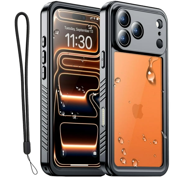 New Phone Case For iPhone 17 Pro Max,Outdoor IP 68 Waterproof Shockproof Drop Protection Built-in Screen Protector Full Body Waterproof Phone Case With Strap,Black