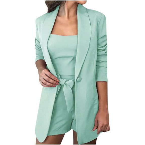 Tejiojio Casual Women's Shorts Clearance Women Sets Solid Three-piece Lady's Suit With Vest   Suit Jacket   Shorts