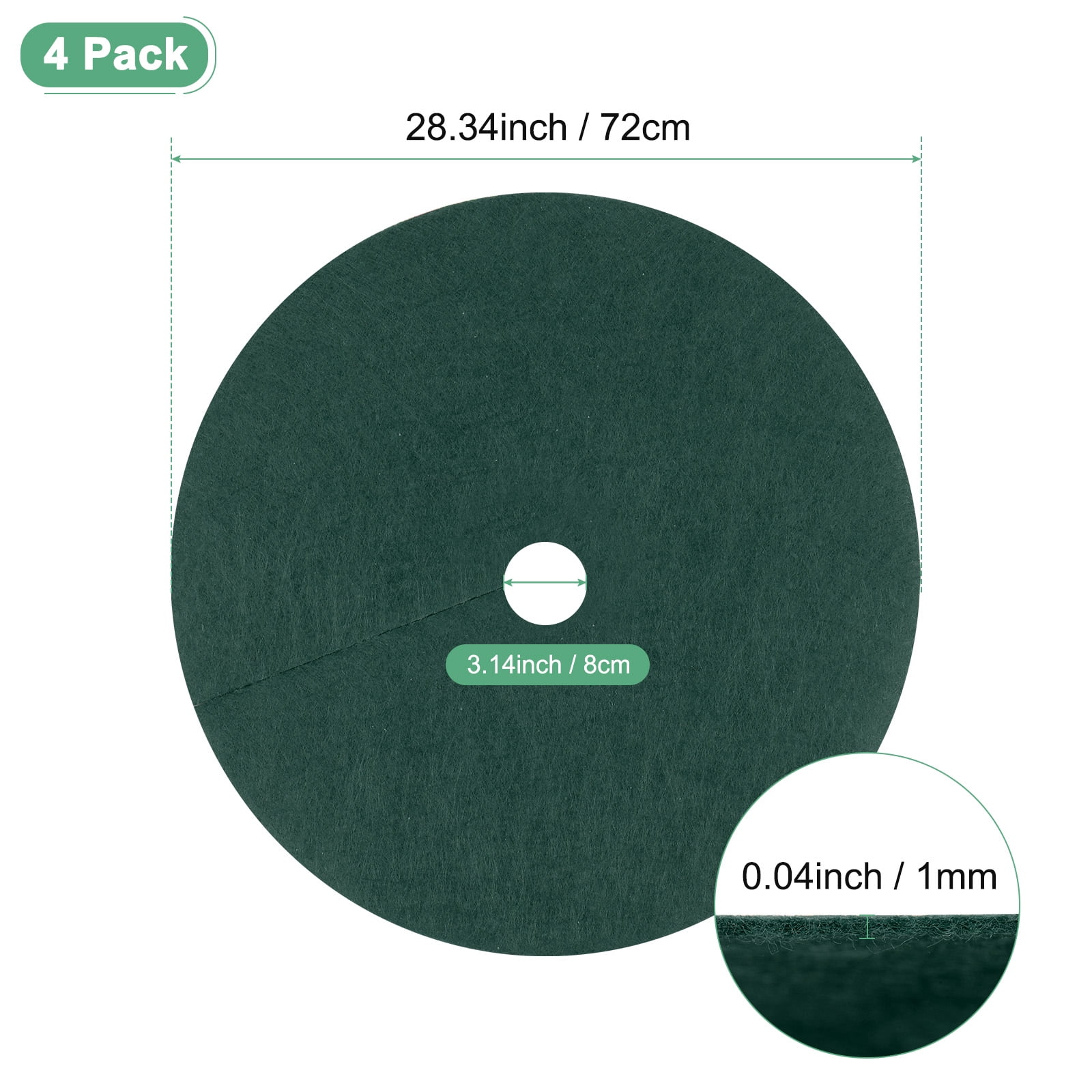 Uxcell 4 Pack Non Woven Tree Cover Rings,28.3 Inch Weed Fabric Cover,Apply To Tree Mulch Ring(Round Dark Green)
