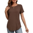 thumbnail image 2 of JYLFC Womens Shirts Summer Crew Neck Raglan Shirt Basic Short Sleeve Loose Fit Casual Tunic Tops, Coffee L, 2 of 6
