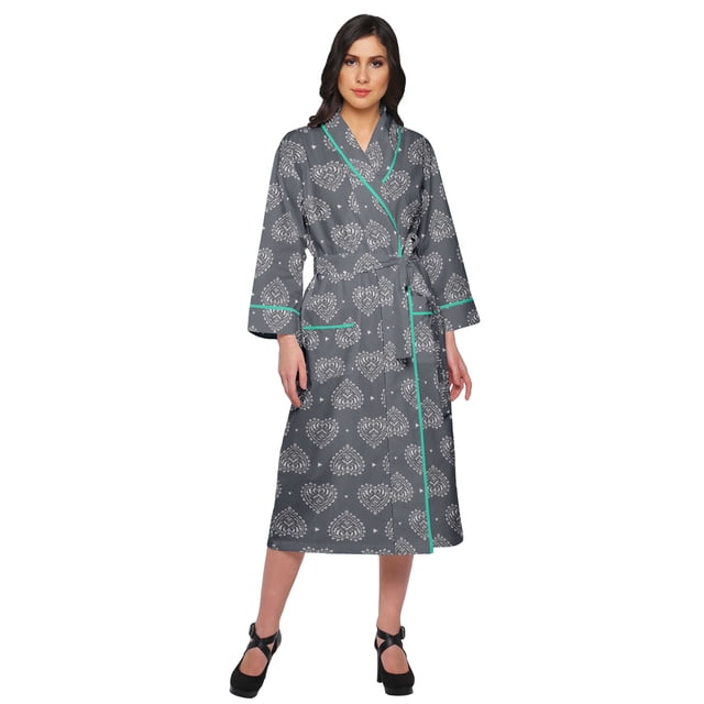 Moomaya Printed Long Robe With Pockets Cotton Bride Getting Ready Dress