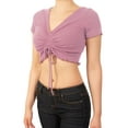 thumbnail image 3 of MixMatchy Women's Sexy Ruched Drawstring Front Short Sleeve V Neck Crop Tee Top, 3 of 5