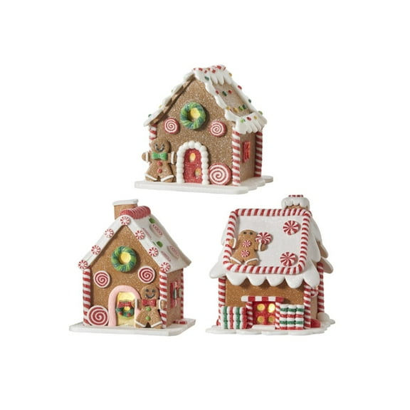 Raz Imports 2021 5.5-inch Gingerbread Lighted House, Assortment of 3