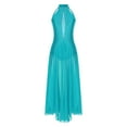 thumbnail image 3 of Eandarui Womens Lyrical Dance Dress Halter Strappy Back Rhinestones Split Dress for Stage Performance Blue Green XL, 3 of 5