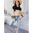 thumbnail image 4 of Women'S Oversized Sweater Autumn Fashion Trendy Batwing Sleeve Colorblock Striped Knit Pullover Black Apricot XXL, 4 of 5