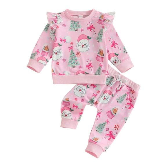 Gubotare My First Christmas Baby Girl Outfit Baby Girl Clothes Infant Girl Fall Winter Outfits Shirt Top 2pcs Clothing 12 18 Months (Red,12-18 Months)