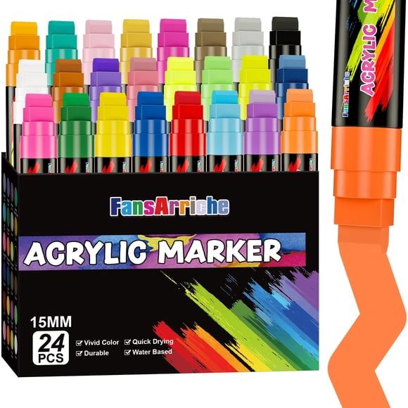 Marcadores de pintura acrílica FansarRiche, 15 mm, punta gigante, 24 colores