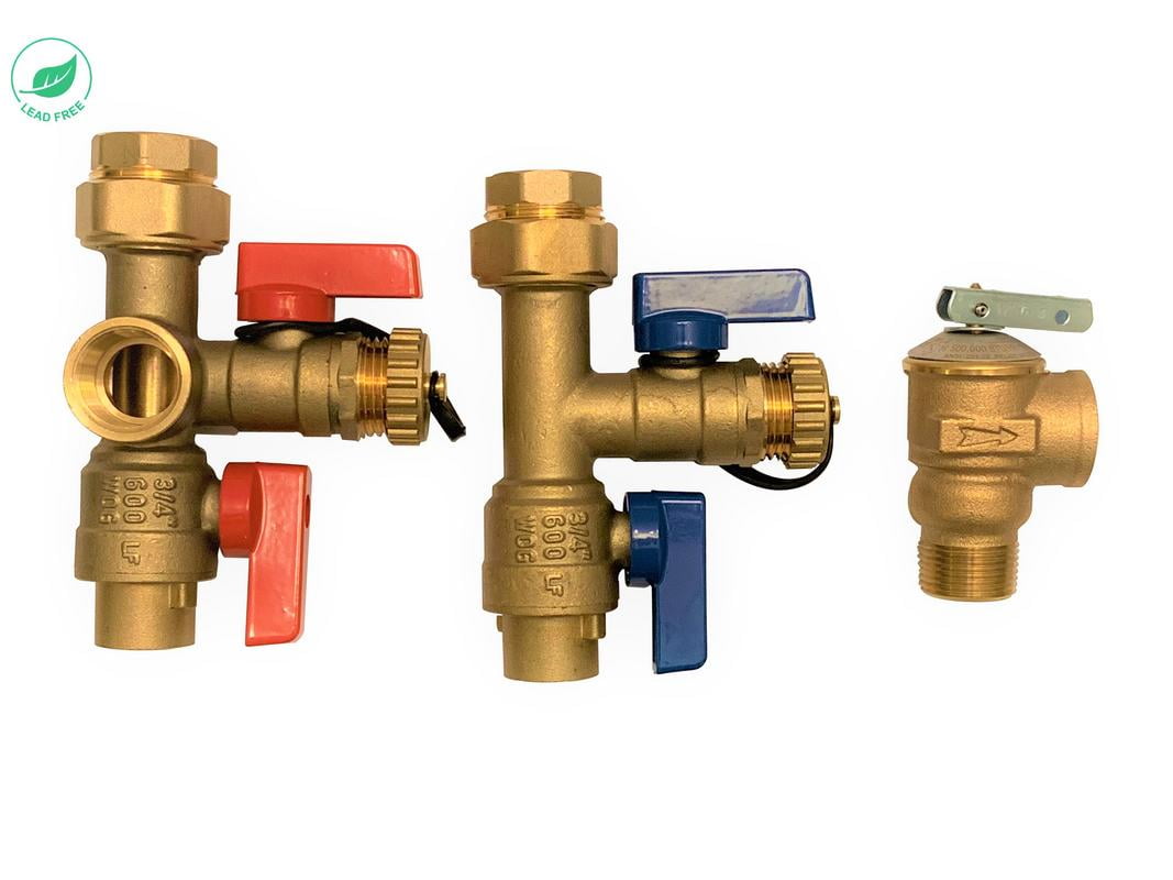 Tankless Water Heater Isolation Valves Kit With Relief Valve Threaded Rheem 