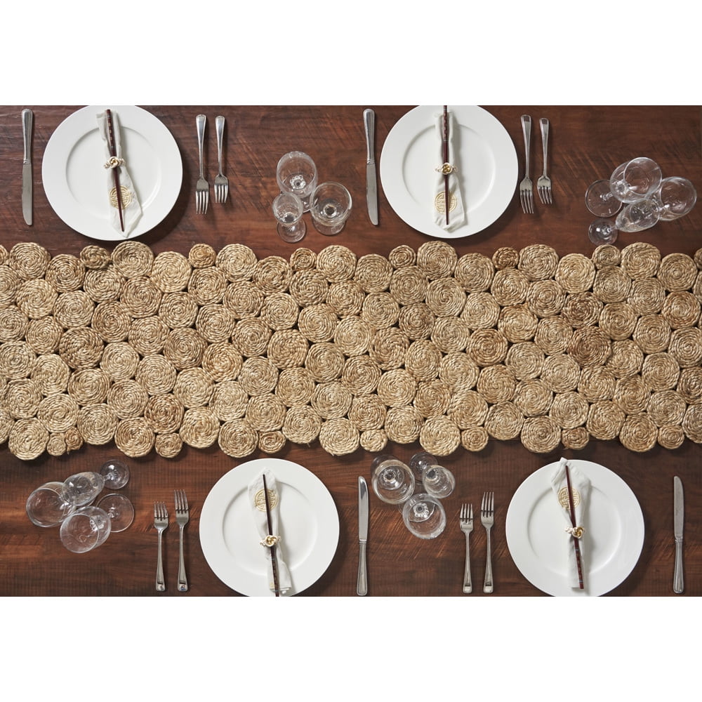LR Home Hugo Solid Jute Table Runner, Natural 6’8” Length