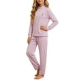 thumbnail image 4 of Cethrio Girls' Pajama Sets Long Sleeve, 2 Piece Fall Winter Comfortable Girls' Sleepwear Purple Size 12-13T, 4 of 6