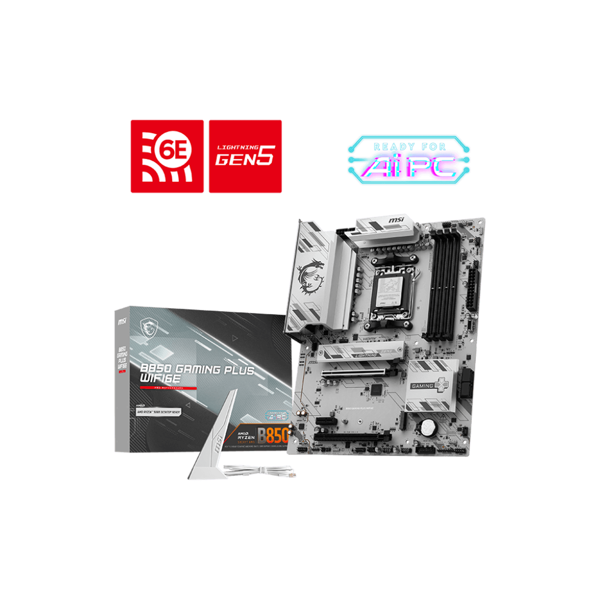 MSI B850 GAMING PLUS WIFI6E AM5 AMD B850 SATA 6GBs DDR5 Ryzen 9000/ 8000/ 7000 ATX Motherboard
