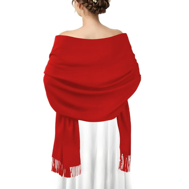 Chal AURUZA Pashmina Sólido Rojo para Mujeres para Bodas y Fiestas