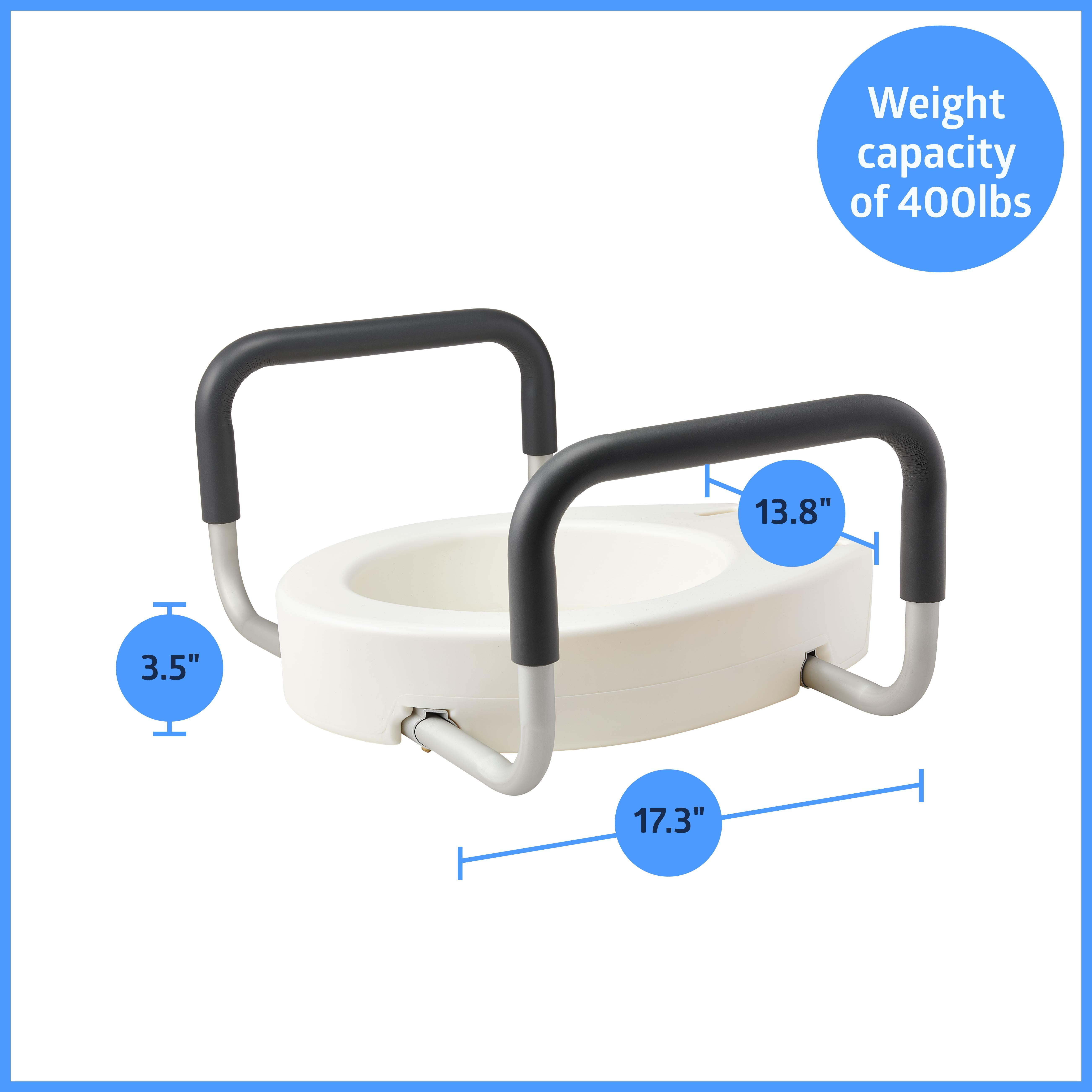 Medline Toilet Seat Riser with Arms for Seniors, Fits Most Toilets, 400 lb Weight Capacity, White