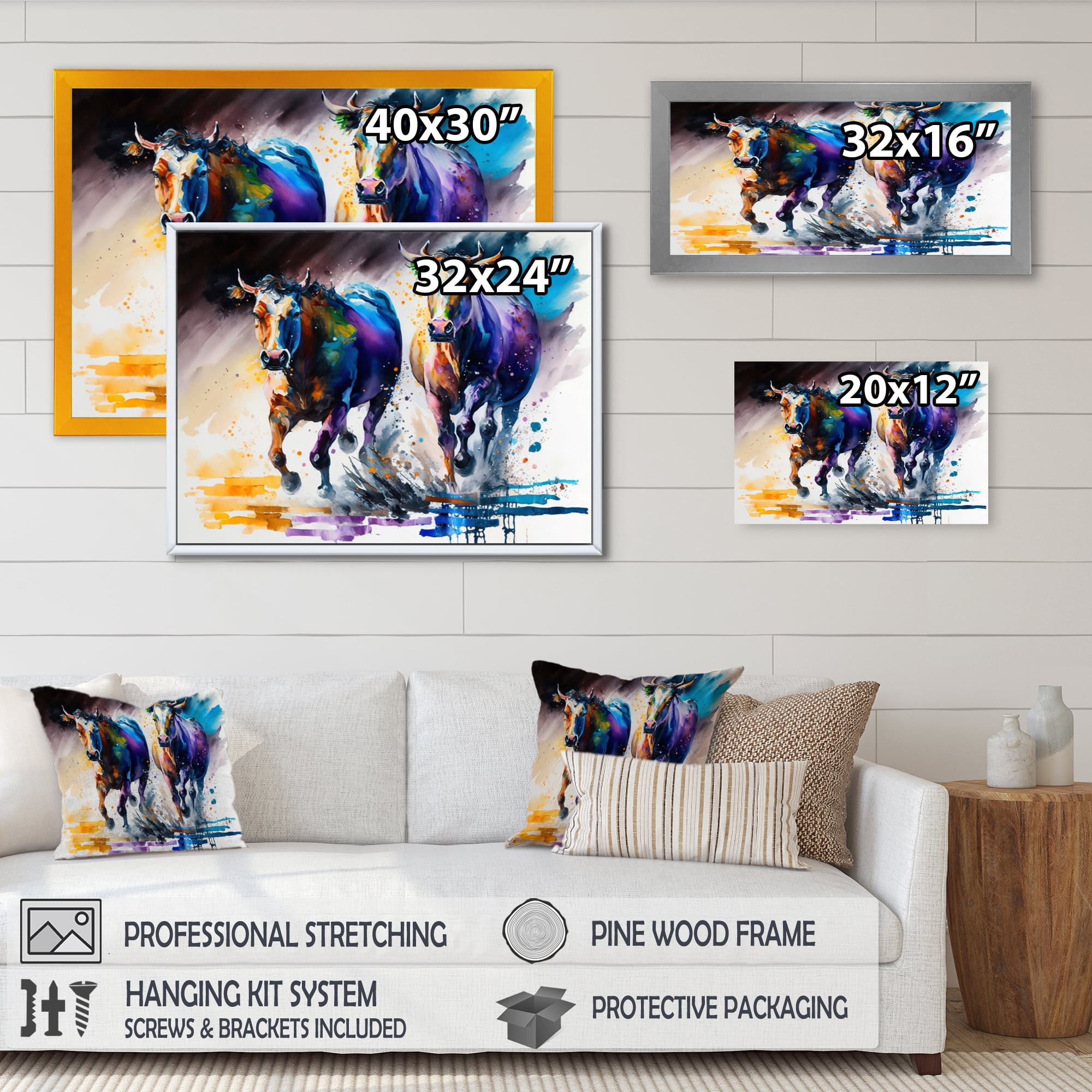 Designart Cows Running I Canvas Wall Art