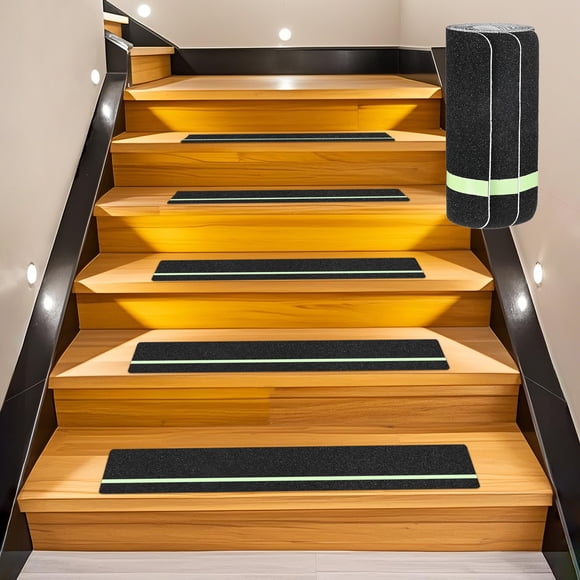 Uxcell 5-Pack Anti Slip Traction Tape 24 Inch X 6 Inch Best Grip Tape Grit with 12mm Glow in Dark Stripe Outdoor Non-Skid Tape for Stairs Step Black+Green