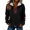 thumbnail image 2 of Quarter Zip Pullover Womens Faux-fur Lapel Collar Sweater Colorblock Sweatshirt Loose Casual Long Sleeve Tops (XL, Black), 2 of 8