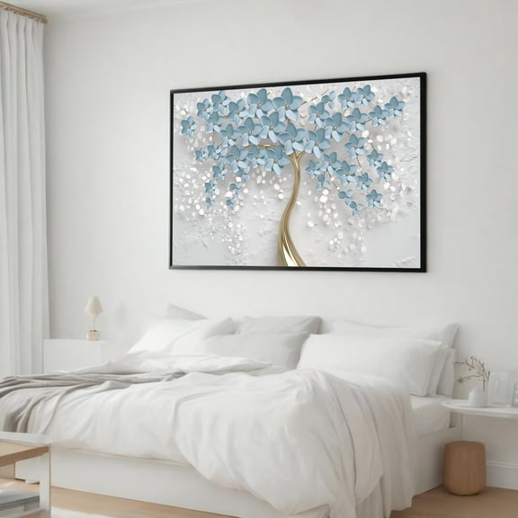 Elegant Blue Blossom Tree Art, Modern Floral For Bedroom, Unique Home Decor UNFRAMED Poster, Wall Art for Decor, Present, 8x12