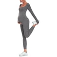 thumbnail image 5 of EastElegant Maternity Seamless Yoga Jumpsuits Women's One Piece Workout Bodysuits Ribbed Square Neck Long Sleeved Romper, Grey, Small, 5 of 6