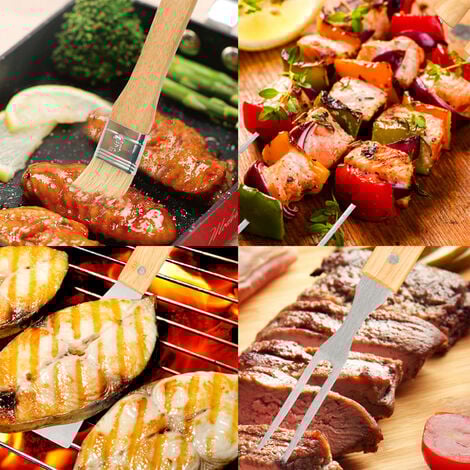 thumbnail image 3 of 10pcs Barbecue Kit Set Stainless Steel Grill Accessories for Men,High Quality Grill Utensils Set for Camping Brown, 3 of 4