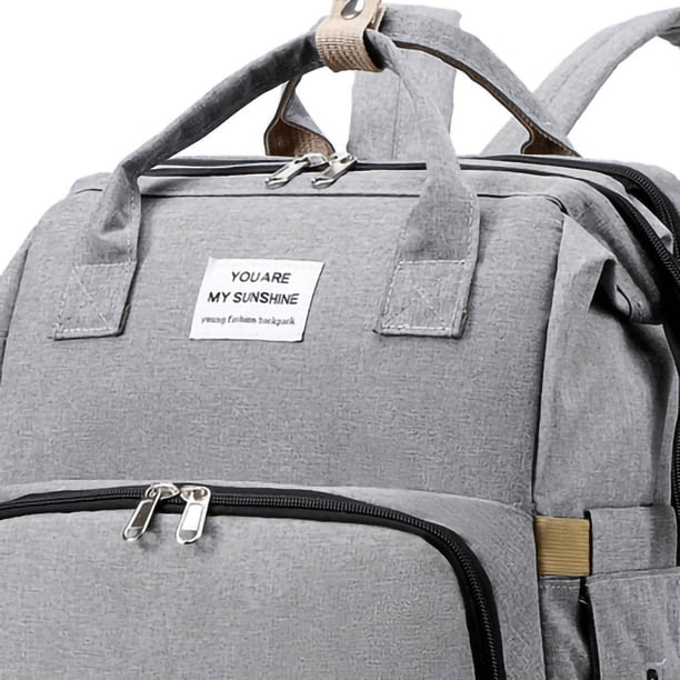 Bolsa de pañales para bebé, gran capacidad, portátil, multifuncional, transpirable, plegable, mochila para pañales, color gris