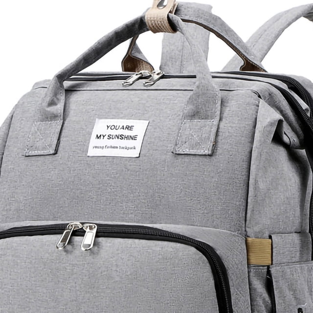 Bolsa de pañales para bebé, gran capacidad, portátil, multifuncional, transpirable, plegable, mochila para pañales, color gris
