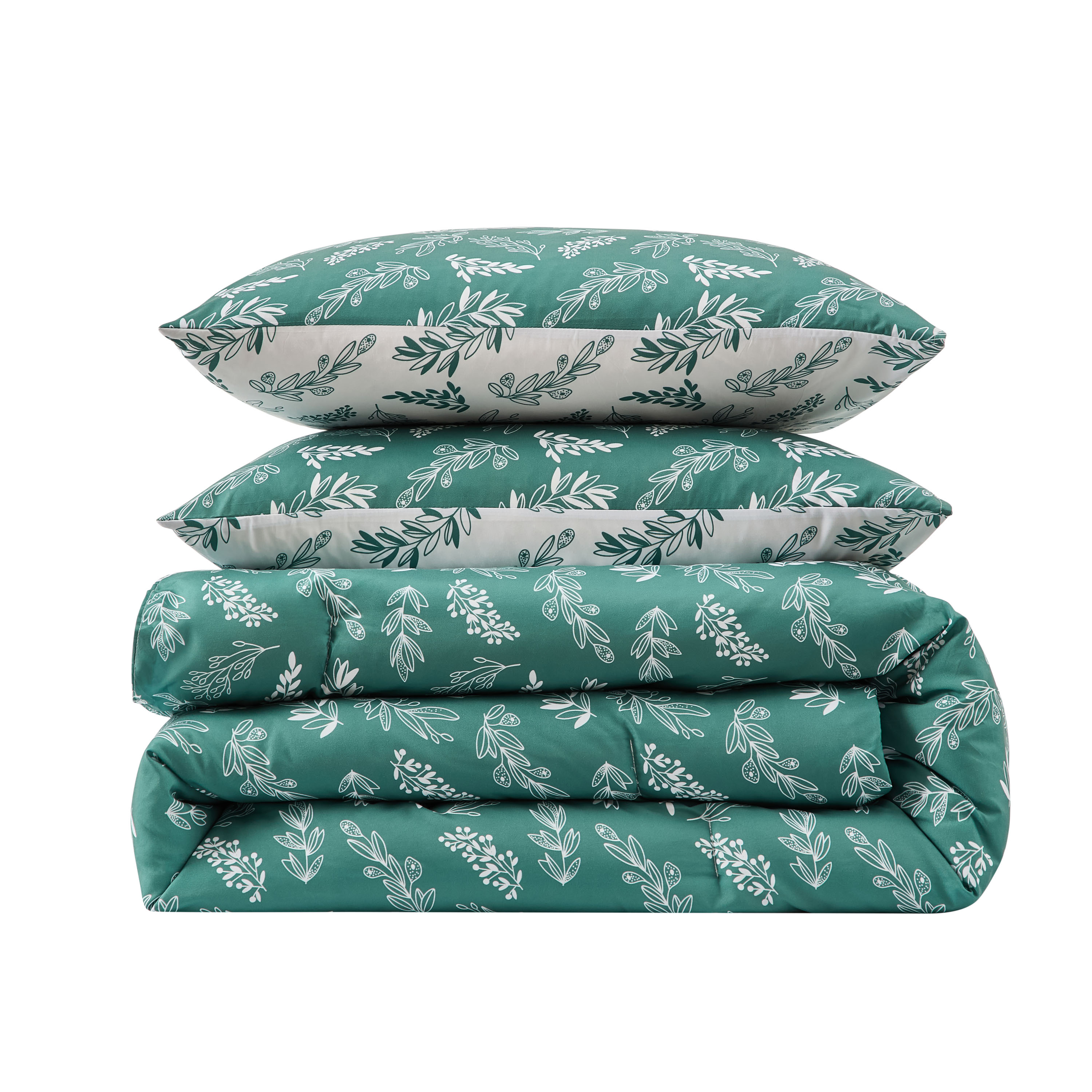 LammaLoe Full Size Comforter Sets, 3 Piece Botanical Bed in a Bag, Reversible Bedding Comforter Set with Sheets, Modern Bed Set, Gentle Pine/Cloud Stone