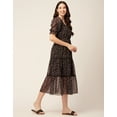 thumbnail image 3 of Moomaya Womens Printed Tiered Dress V Neck Elbow Sleeves Poly Georgette Dress, 3 of 8