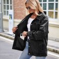 thumbnail image 4 of Chaqueta Vaquera Informal de Larga con Solapa y Botones para Mujer, Estilo Boyfriend, Holgada, A . Negro y Gris L, 4 of 9
