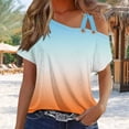 thumbnail image 2 of Annhoo Womens Tops Summer Cold Shoulder One Side Double Strap T-Shirts Short Sleeve Vacation Blouses Loose Tees, 2 of 5