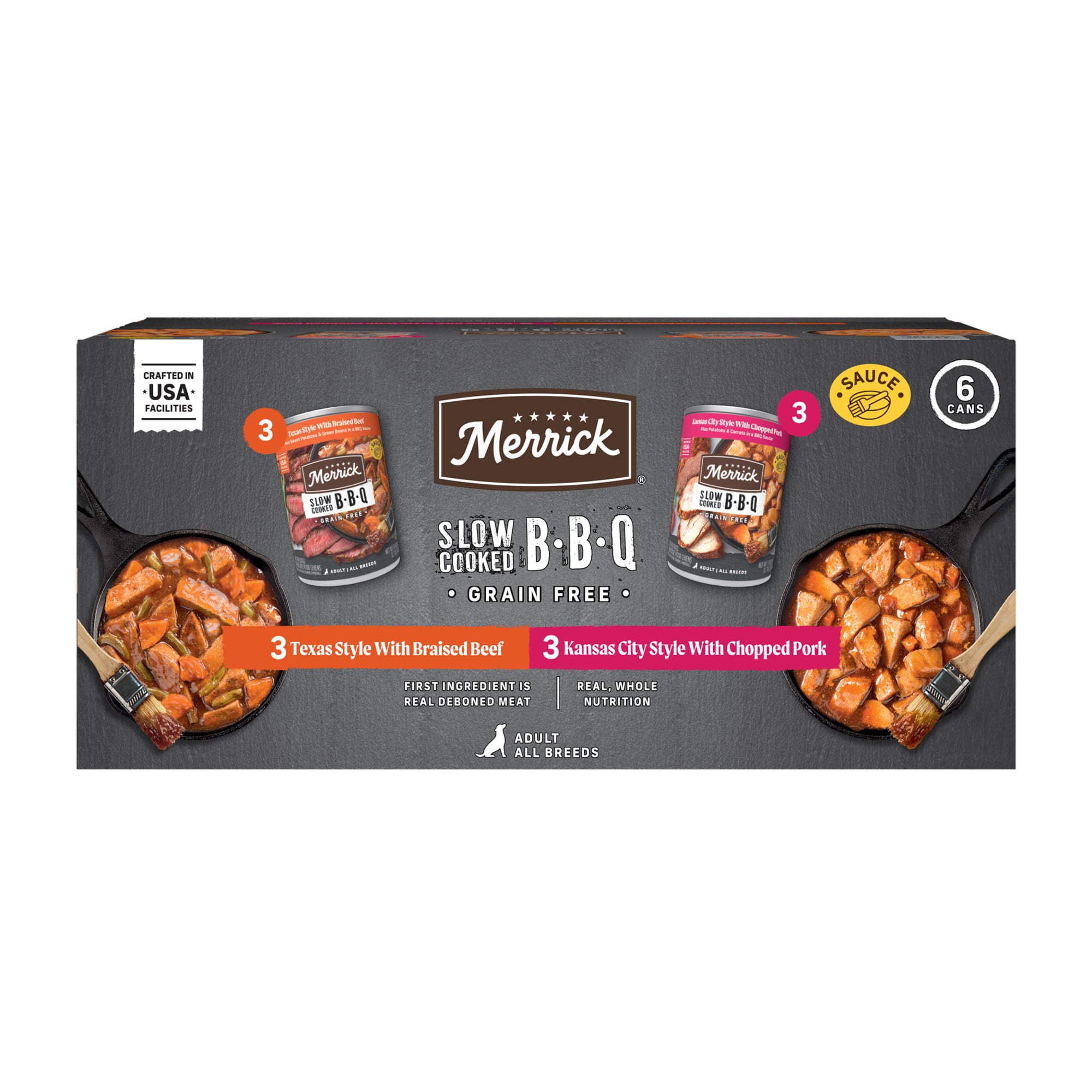 Merrick Slow-Cooked BBQ with Texas Style & Kansas City Style Recipes Premium Wet Dog Food Variety Pack 12.7 oz.