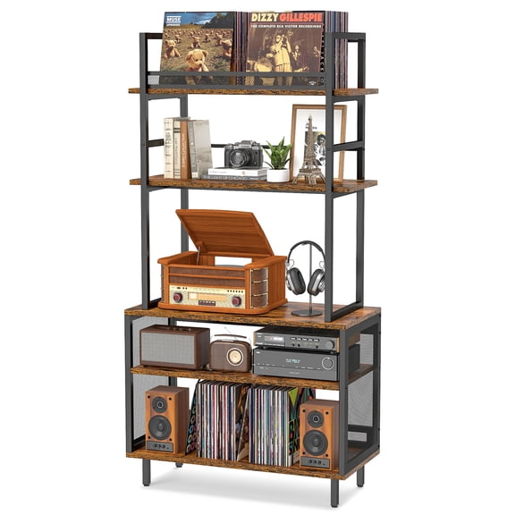 Record Player Stand with Vinyl Storage Shelf, 5-Tier Large Record Player Table with Storage Rack