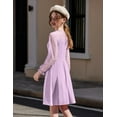 thumbnail image 6 of Oudiya Girls Mesh Puff Lantern Long Sleeve High Waist Formal A Line Purple Dress with Pockets for Kids 6-13 Years, 6 of 8