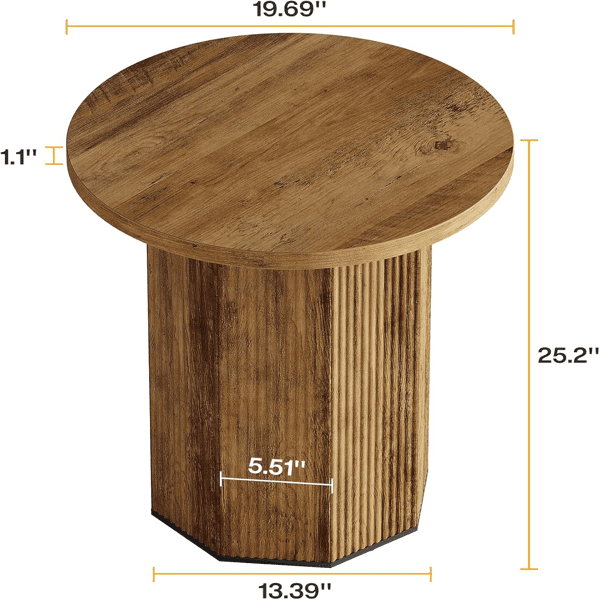 Retro Pedestal End Table, Round Top, MDF Construction for Living Room/Bedroom/Small Spaces