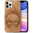 thumbnail image 1 of Case Yard Wooden Case Outside Soft TPU Silicone, Slim Fit Shockproof Wood Protective Phone Cover for Girls Boys Men and Women, Supports Wireless Charging Skull On Fire Design case for iPhone-11-Pro, 1 of 7