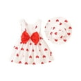 thumbnail image 2 of Girls Dress Hat Set Sleeveless Sweet Heart Print Bowknot Dress with Hat Soft Breathable Fabric Cute Ruffles for Baby Girls 6Months-3Years Pageant Birthday Party, 2 of 4