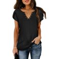 thumbnail image 1 of Tops de verano para mujer, camisa informal de mujer con cuello en V y manga de pétalo, color puro, para fiesta, oficina, compras, negro S, 1 of 5
