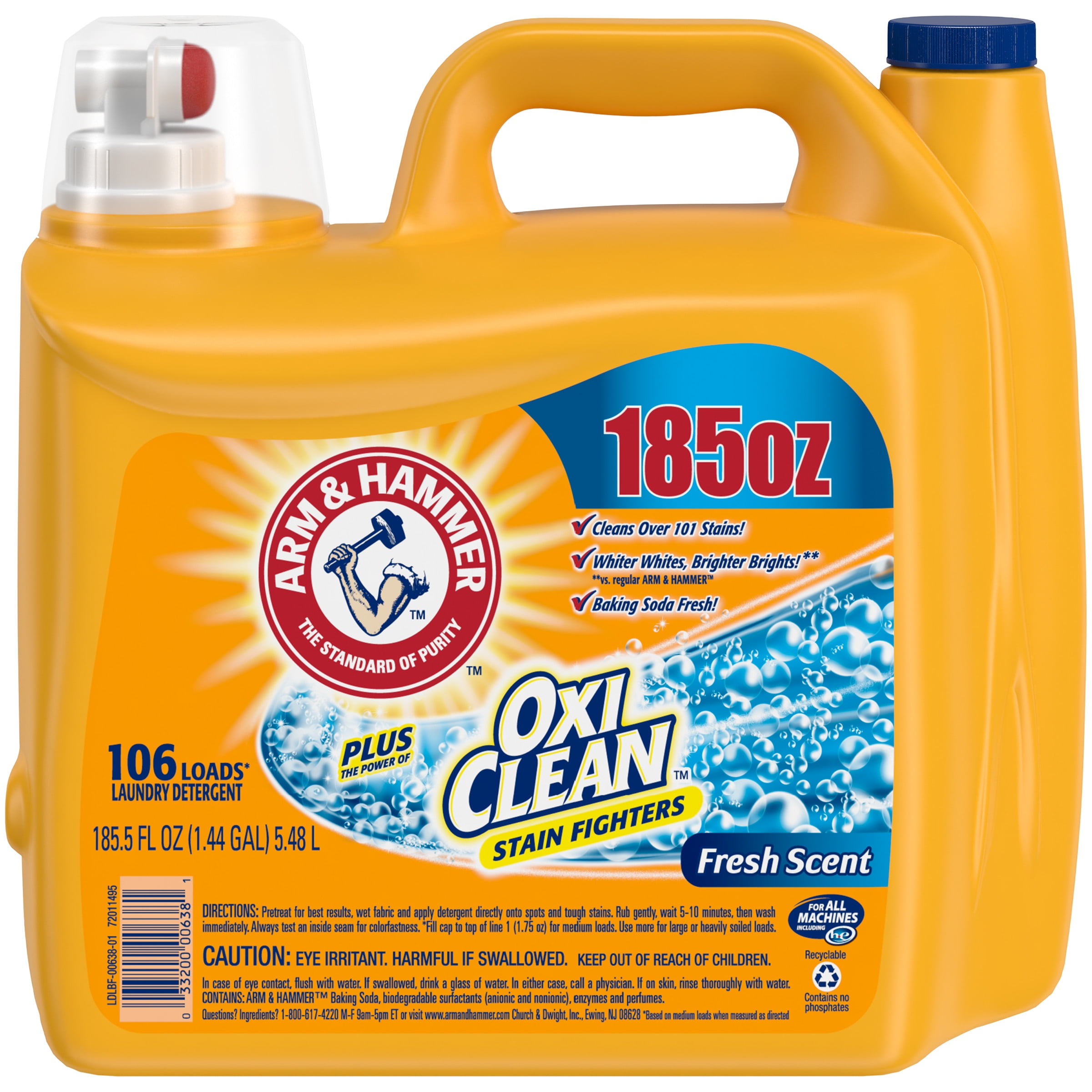 Arm & Hammer Plus OxiClean Fresh Scent Liquid Laundry Detergent, 185.5
