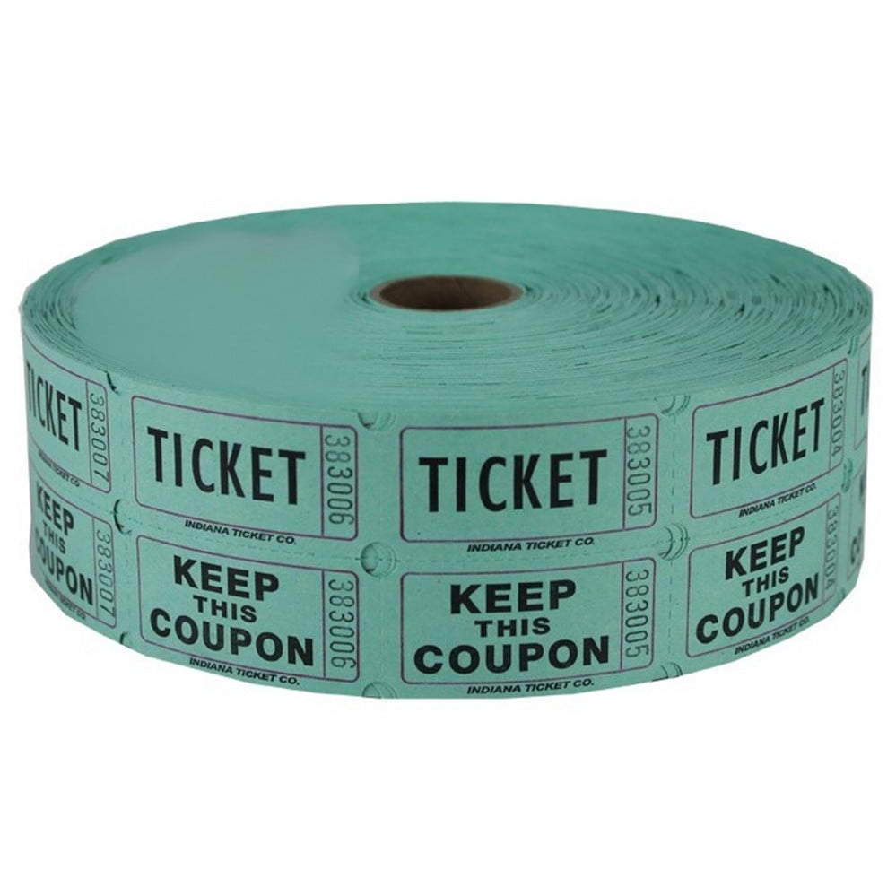 Green Double Roll of 2000 Tickets Green Raffle Ticket 