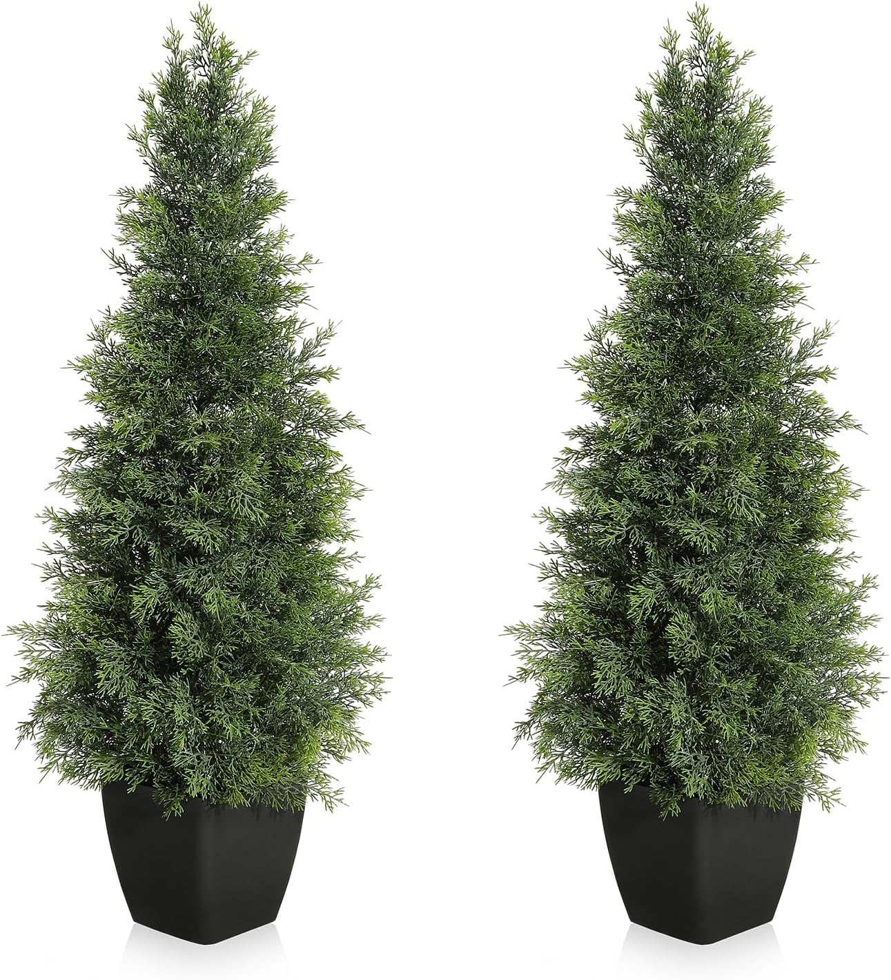 2 Pack Artificial Cedar Topiary Trees, 3ft UV Protection Fake Bushes for Front Door Decor, Maintenance Free Faux Cedar Plants for Home Outdoor & Indoor Decor